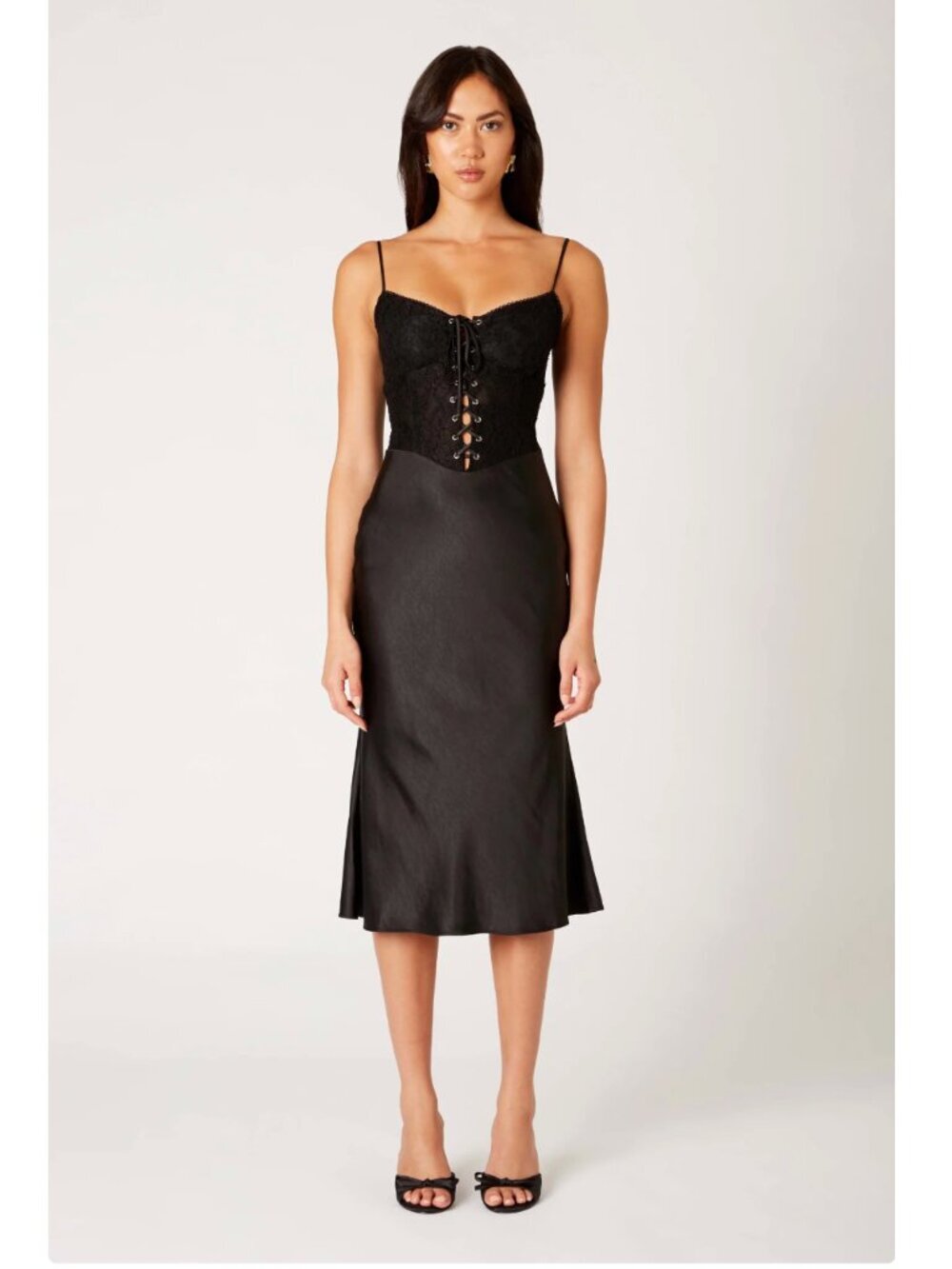 NIA Frank Dress - Black Lace Corset Midi Satin Cami Small $118